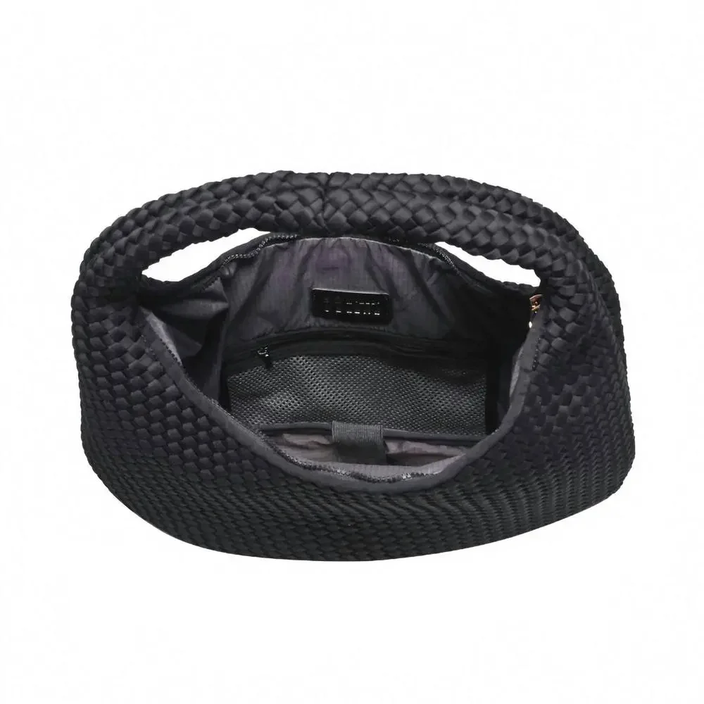 Woven Hobo Shoulder Bag in Black